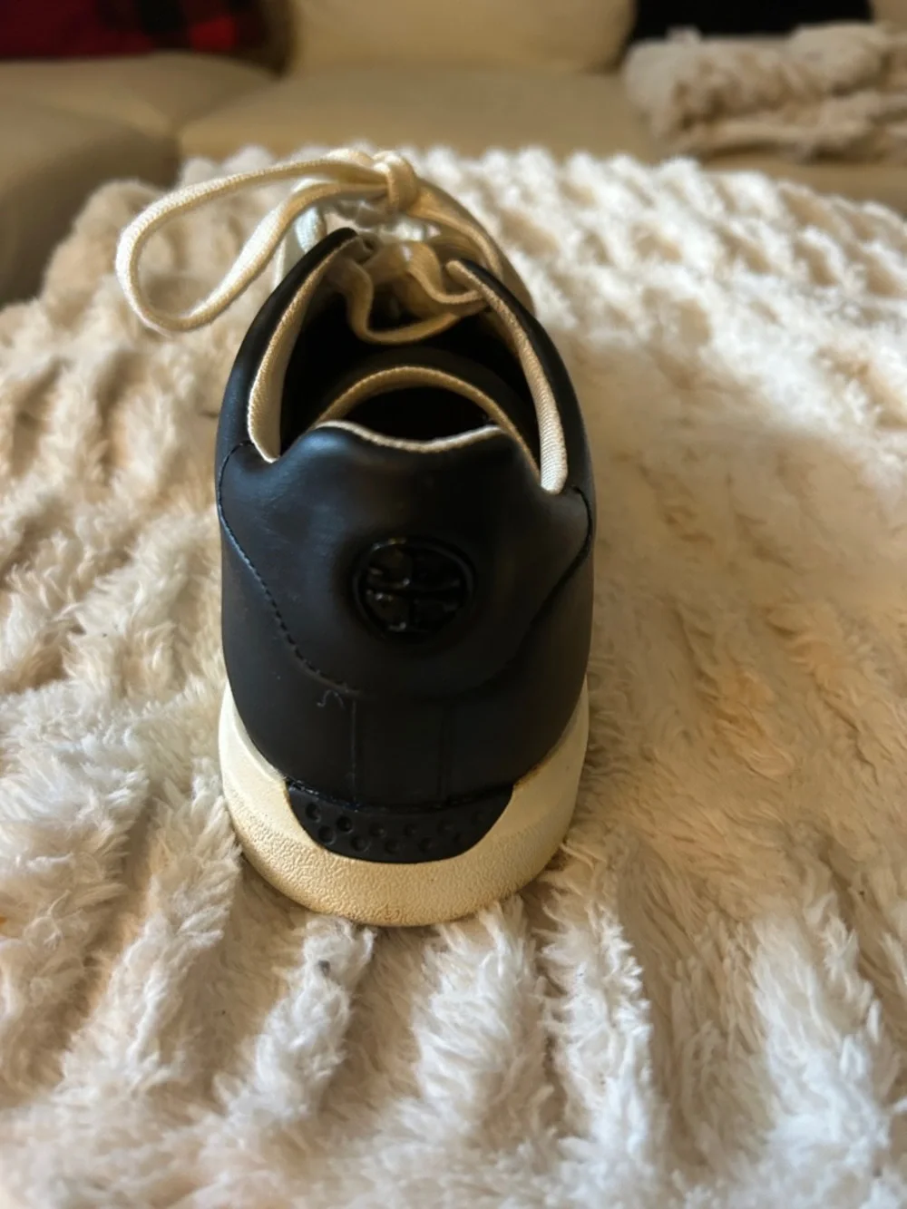 Tory Burch Black Leather Low-Top Sneakers with Cream Accents, Size 8, EUC